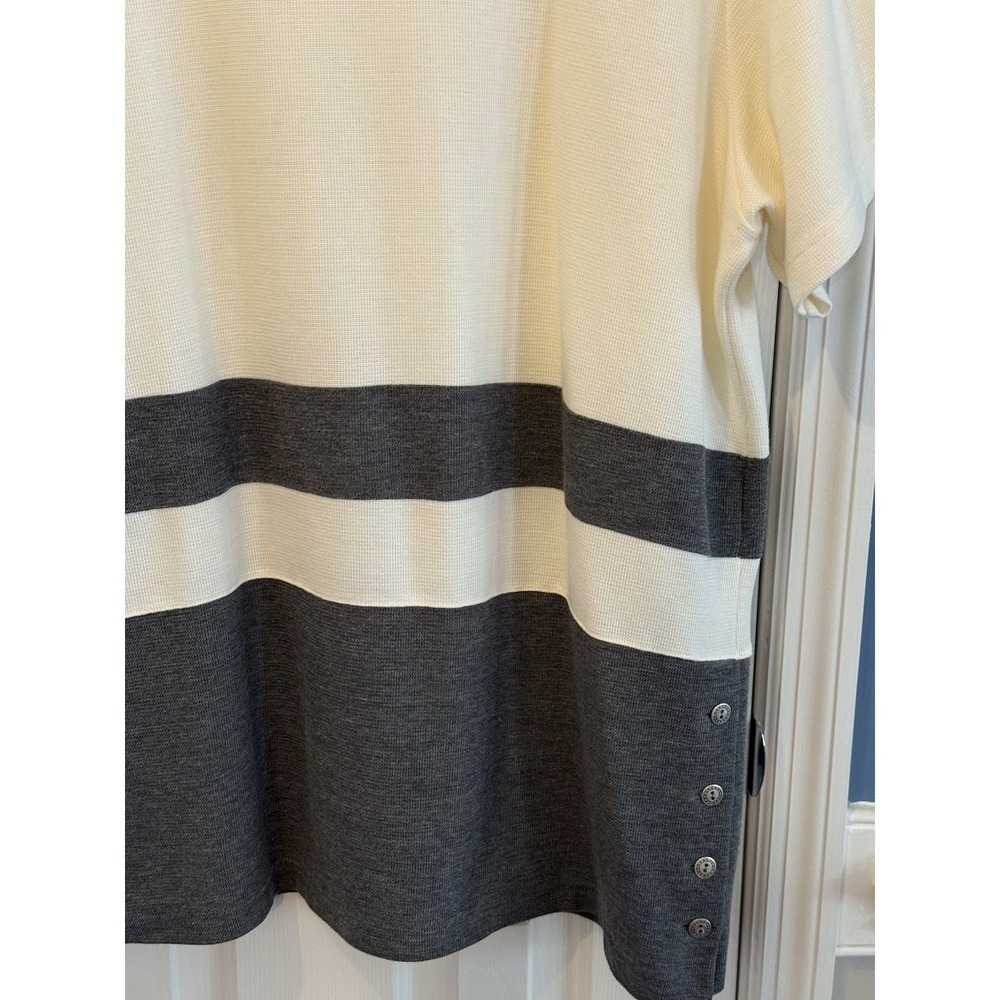 Links Cream Grey Striped Crew Neck Short Sleeve Sweater L/XL Classic Minimalist - Picture 2 of 7